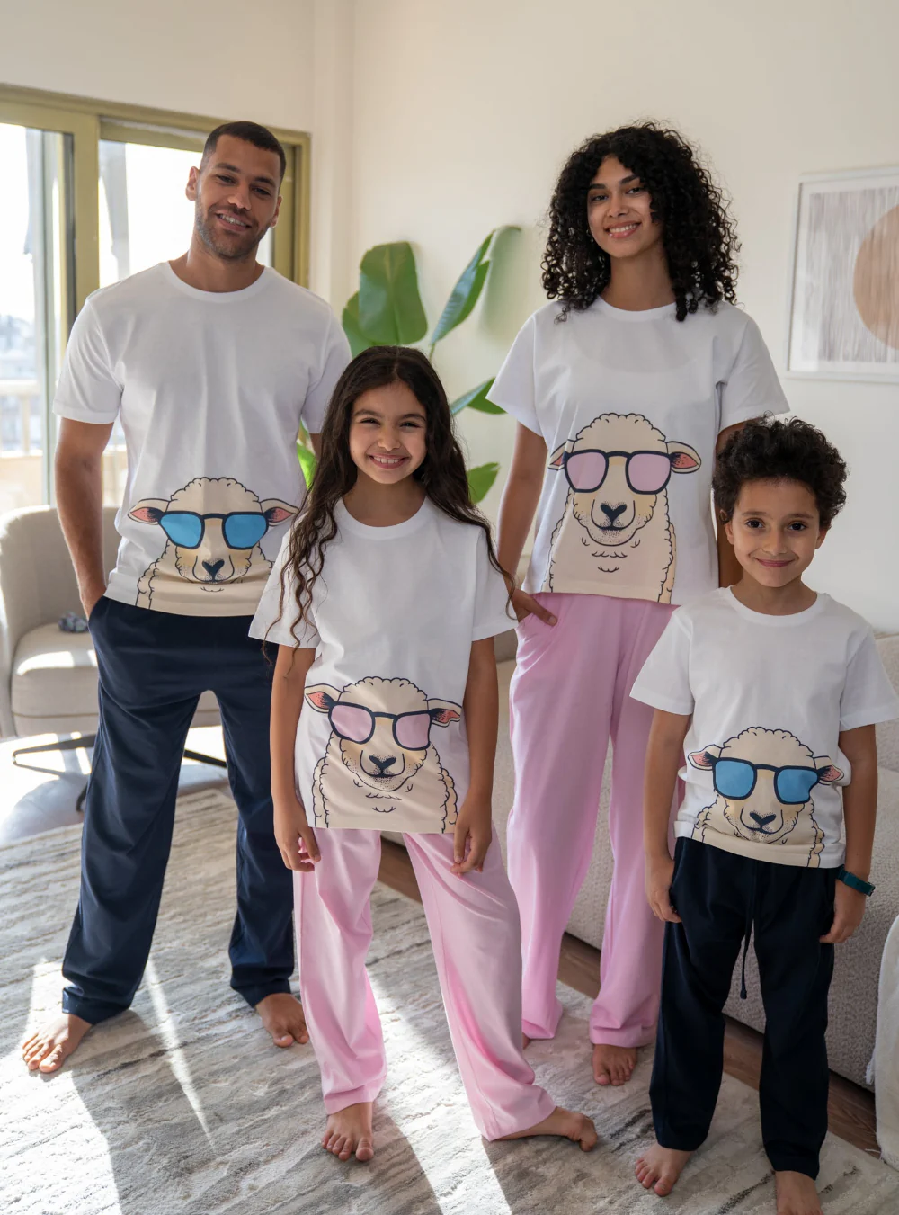 Girls Sheep PJ Set White T-Shirt + Rose Pants - Image 3